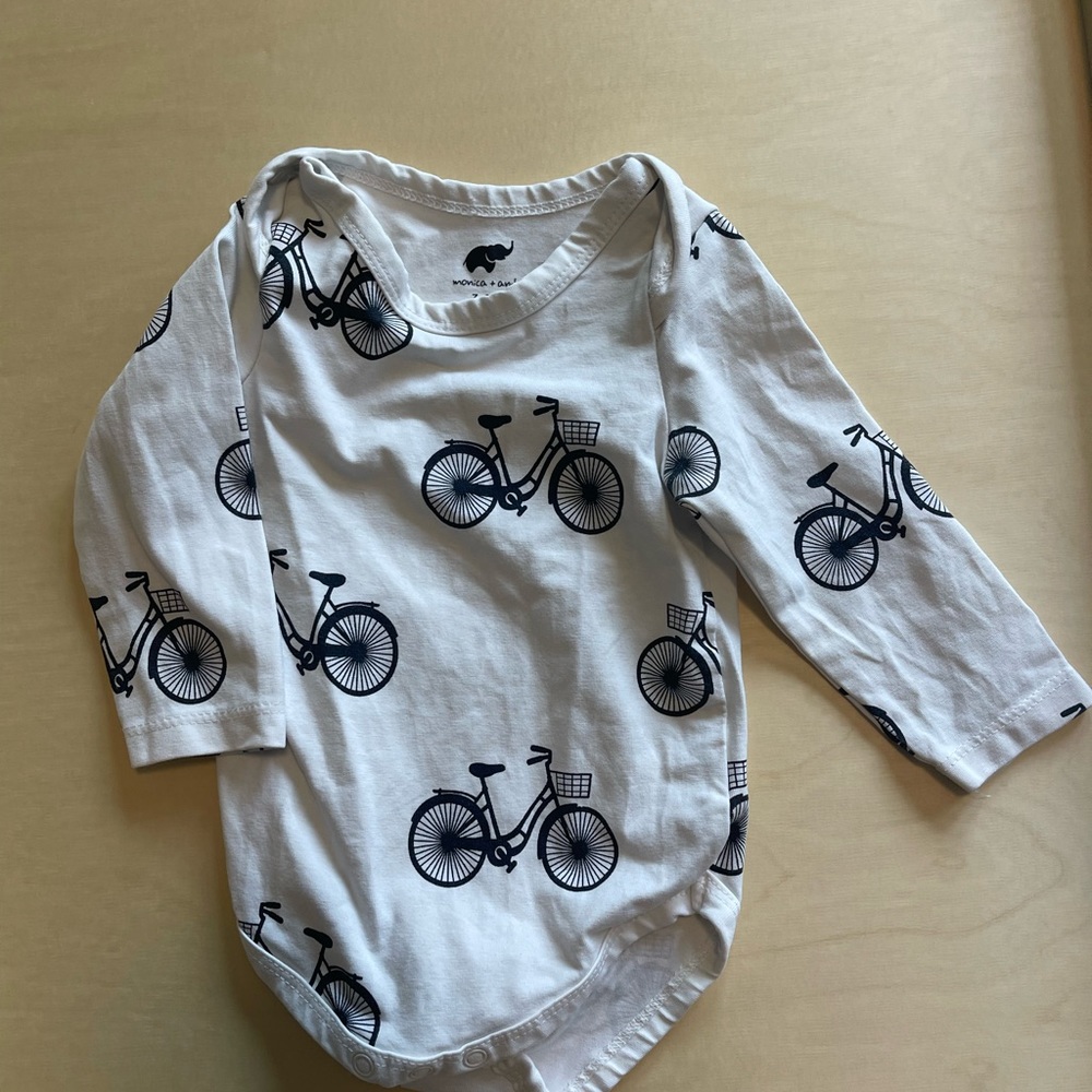Monica & Andy Bicycle Onesie 3-6mo, Black and White
